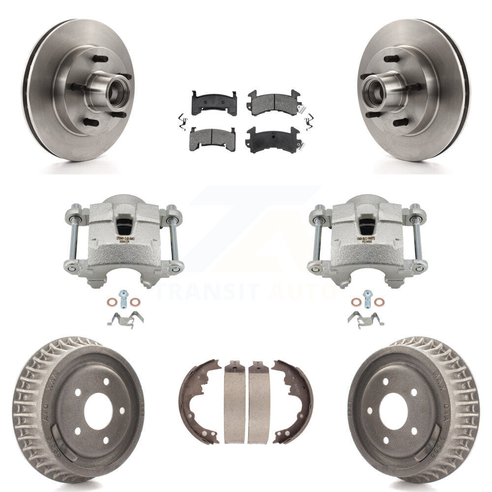 Front Rear Brake Caliper Rotors Drums Semi-Metallic Pads Kit (8Pc) For Chevrolet S10 GMC KC8-100743S