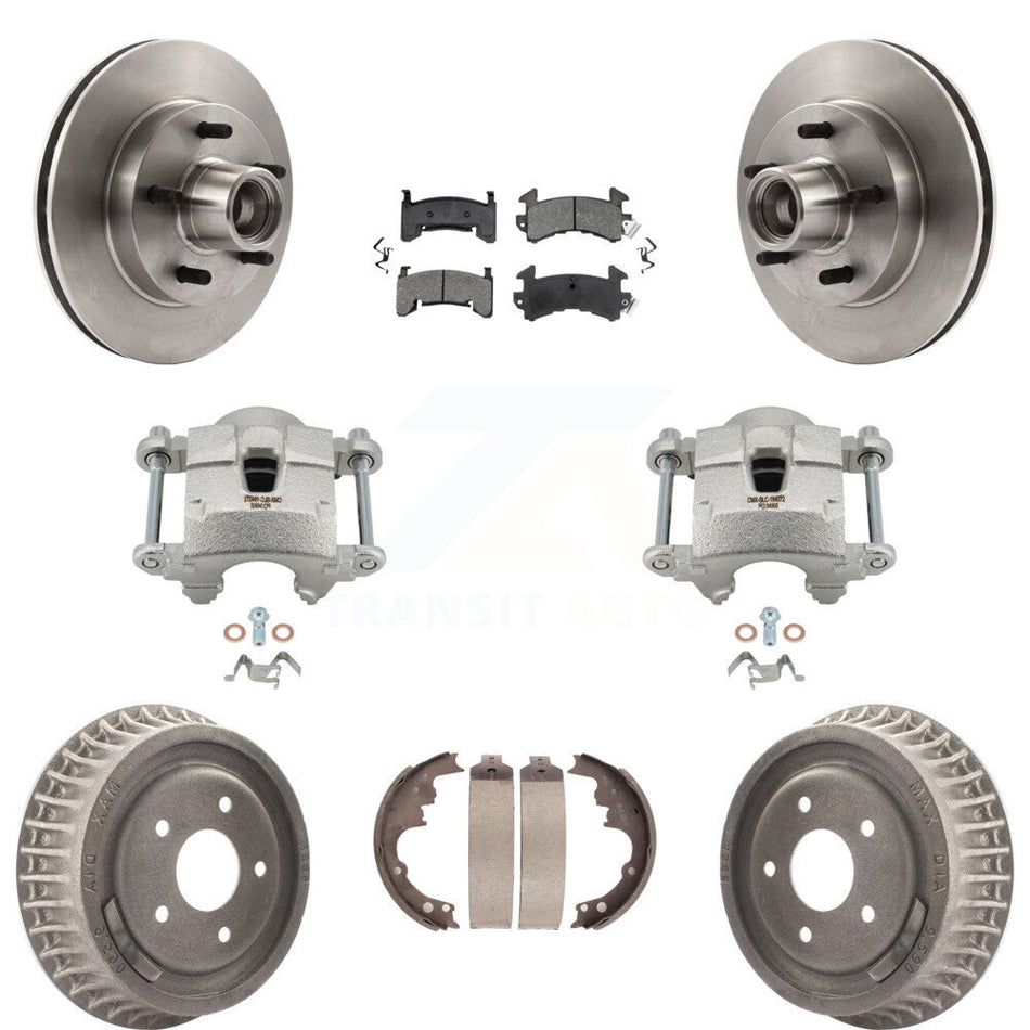 Front Rear Brake Caliper Rotors Drums Semi-Metallic Pads Kit (8Pc) For Chevrolet S10 GMC KC8-100743S