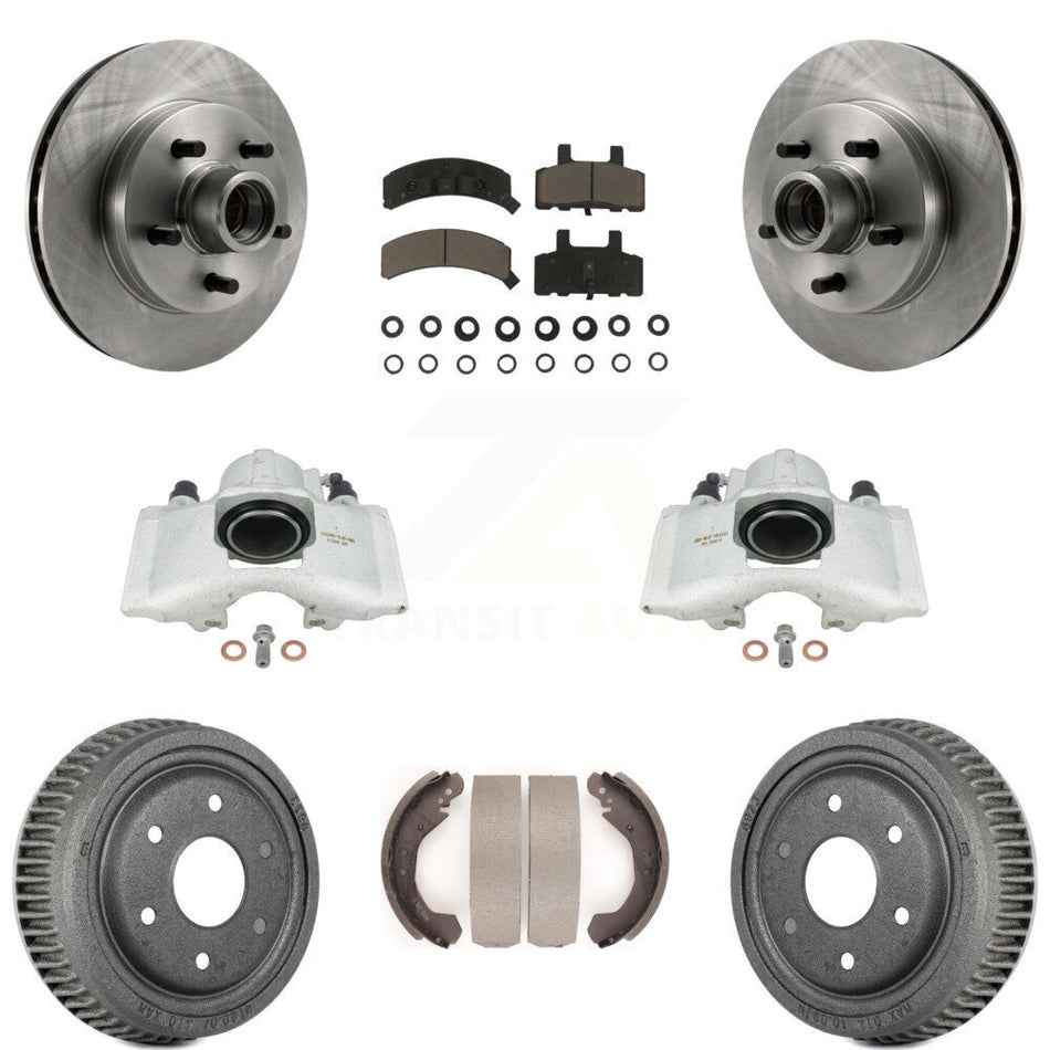 Front Rear Disc Brake Caliper Rotors Drums Ceramic Pads Kit (8Pc) For GMC Yukon With 10" Diameter Drum KC8-100745C