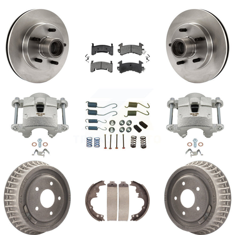 Front Rear Brake Caliper Rotors Drum Semi-Metallic Pad Shoe & Hardware Kit (9Pc) For S10 KC8-100745S