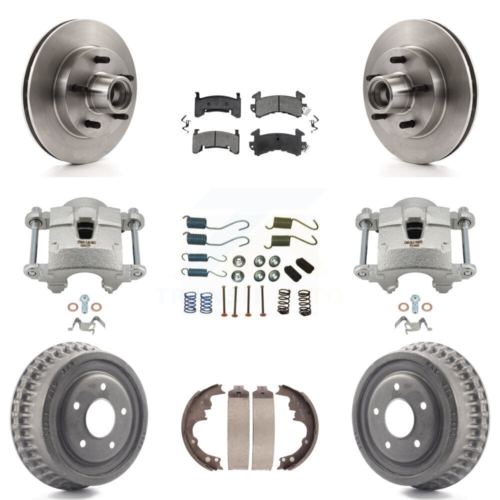 Front Rear Brake Caliper Rotor Drum Semi-Metallic Pad Shoe Hardware Kit (9Pc) For Camaro KC8-100746S
