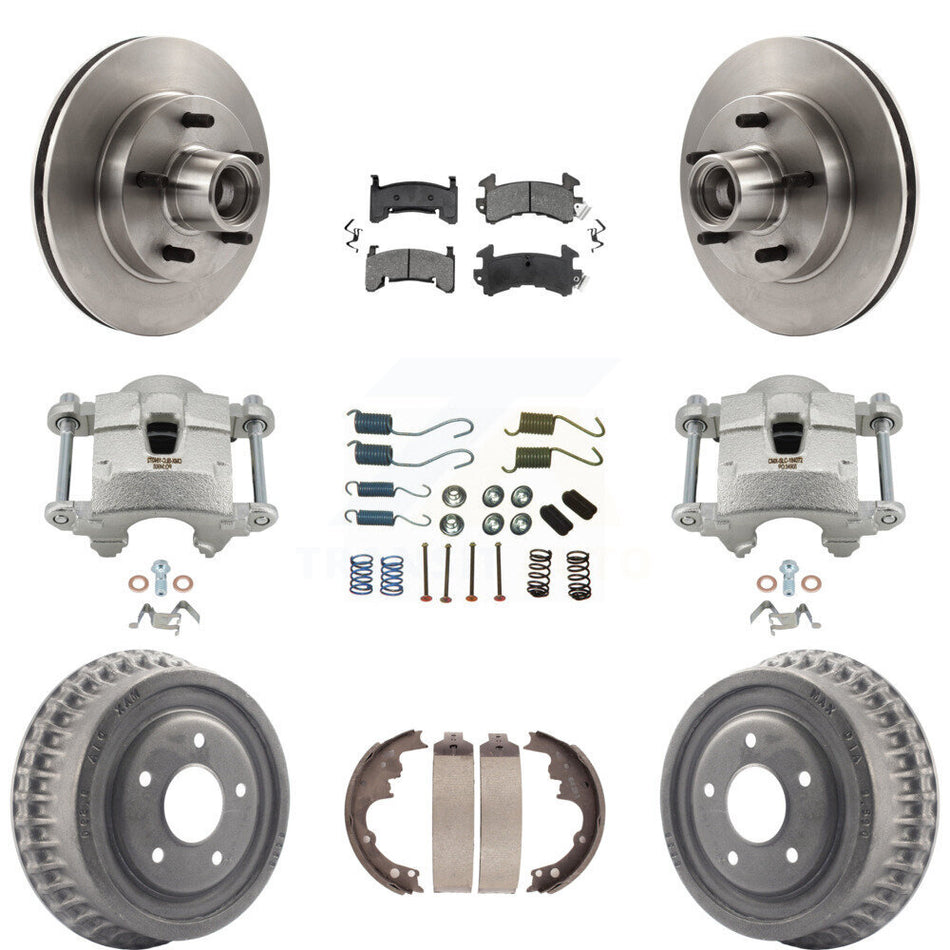 Front Rear Brake Caliper Rotor Drum Semi-Metallic Pad Shoe Hardware Kit (9Pc) For Camaro KC8-100746S
