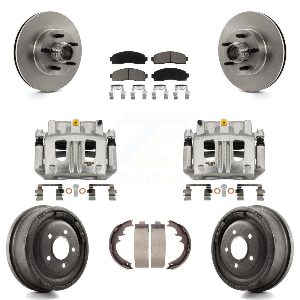 Front Rear Brake Caliper Rotors Drum Ceramic Pad Kit (8Pc) For 2006-2009 Ford Ranger RWD KC8-100748C