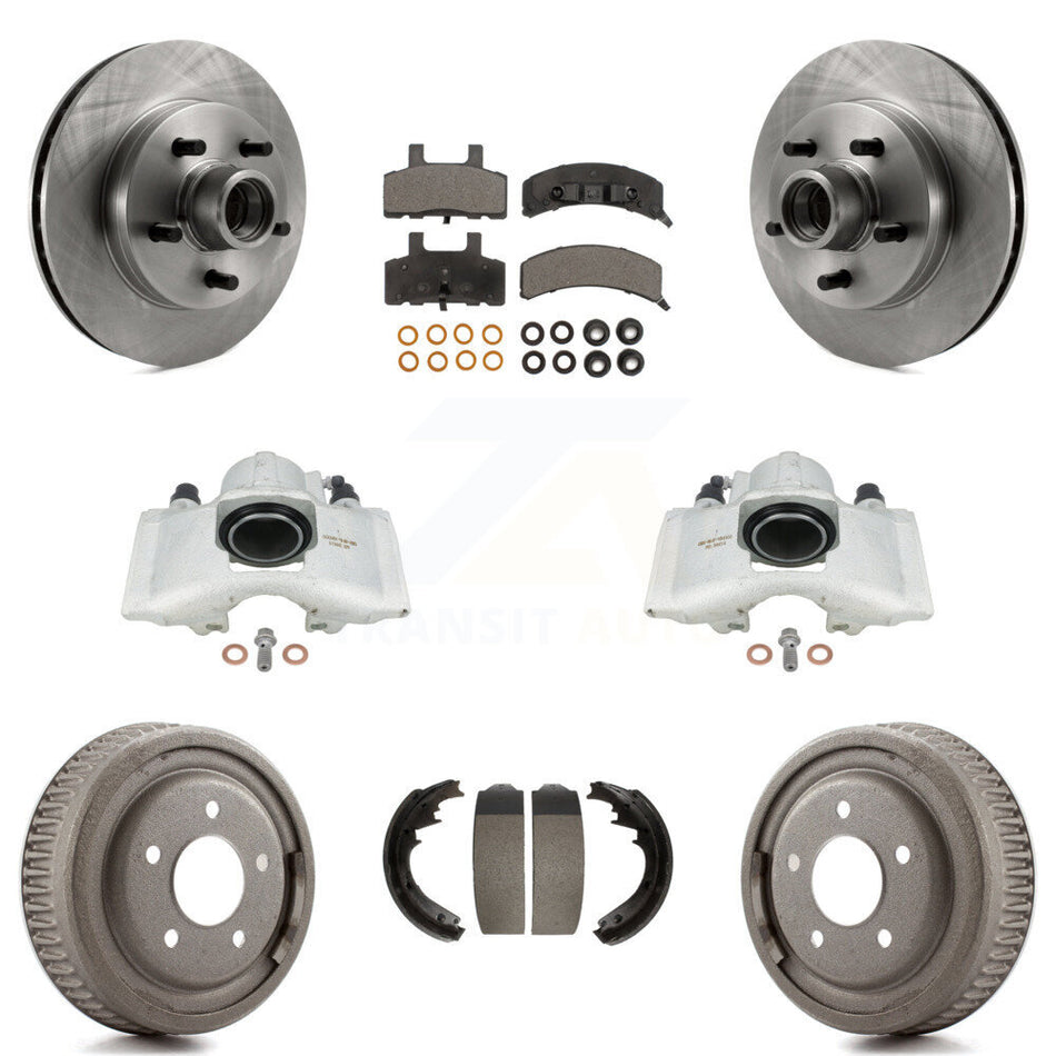 Front Rear Disc Brake Caliper Rotors Drums Semi-Metallic Pads Kit (8Pc) For GMC Yukon Chevrolet C1500 Suburban KC8-100749P