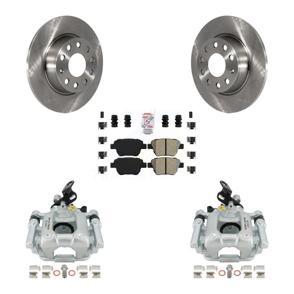 Rear Disc Brake Caliper Rotors And Semi-Metallic Pads Kit For Volkswagen Jetta Passat Golf GTI Beetle Eos Audi A3 Quattro KC8-100750N by Transit Auto