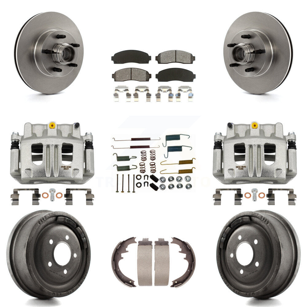 Front Rear Disc Brake Caliper Rotor Drum Semi-Metallic Pad Shoe & Hardware Kit (9Pc) For KC8-100750S