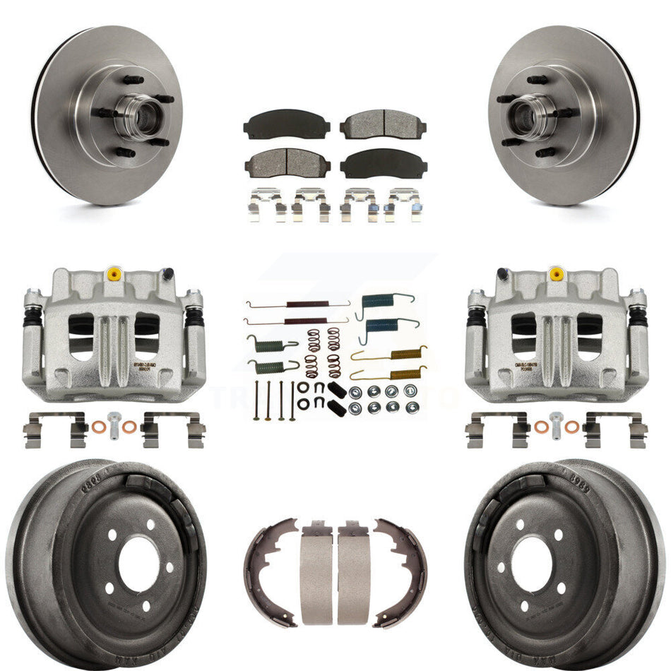 Front Rear Disc Brake Caliper Rotor Drum Semi-Metallic Pad Shoe & Hardware Kit (9Pc) For KC8-100750S