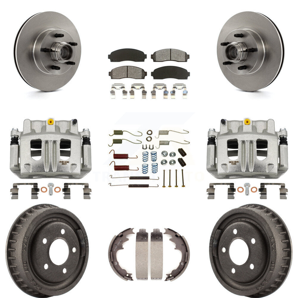 Front Rear Disc Brake Caliper Rotor Drum Semi-Metallic Pad Shoe & Hardware Kit (9Pc) For KC8-100751S