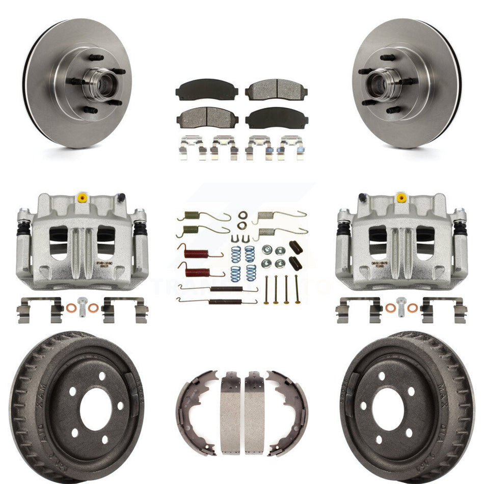 Front Rear Disc Brake Caliper Rotor Drum Semi-Metallic Pad Shoe & Hardware Kit (9Pc) For KC8-100751S