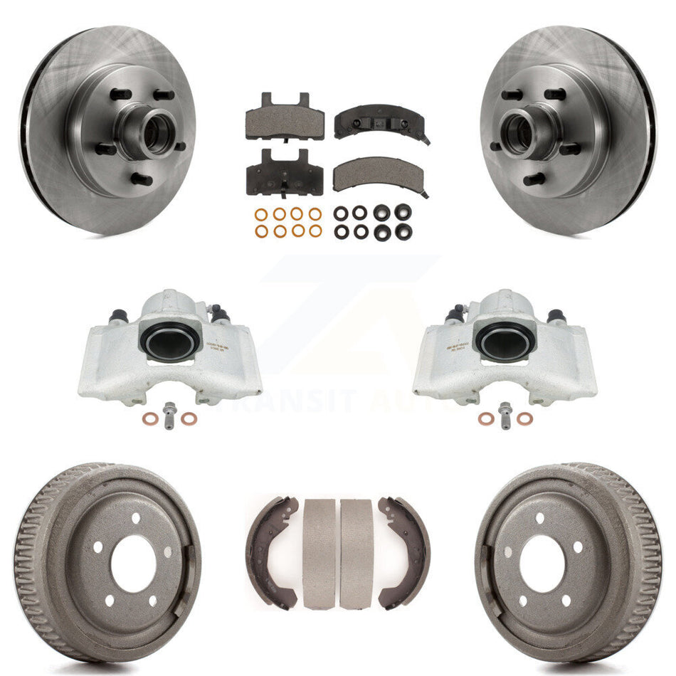 Front Rear Disc Brake Caliper Rotors Drums Semi-Metallic Pads Kit (8Pc) For GMC Yukon With 10" Diameter Drum KC8-100752P by Transit Auto