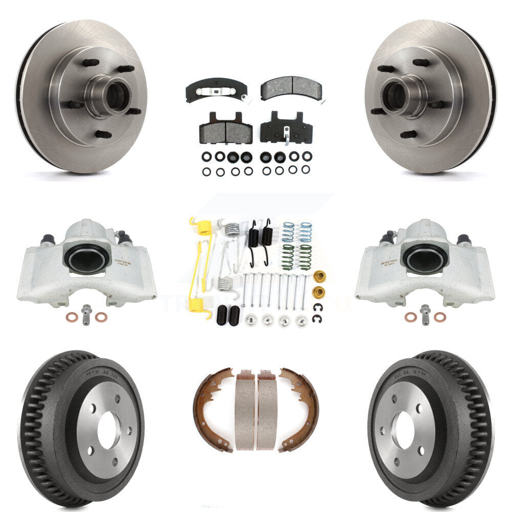 Front Rear Disc Brake Caliper Rotors Drums Semi-Metallic Pads Shoes And Hardware Kit (9Pc) For 1994-1999 Dodge Ram 1500 RWD KC8-100752S by Transit Auto