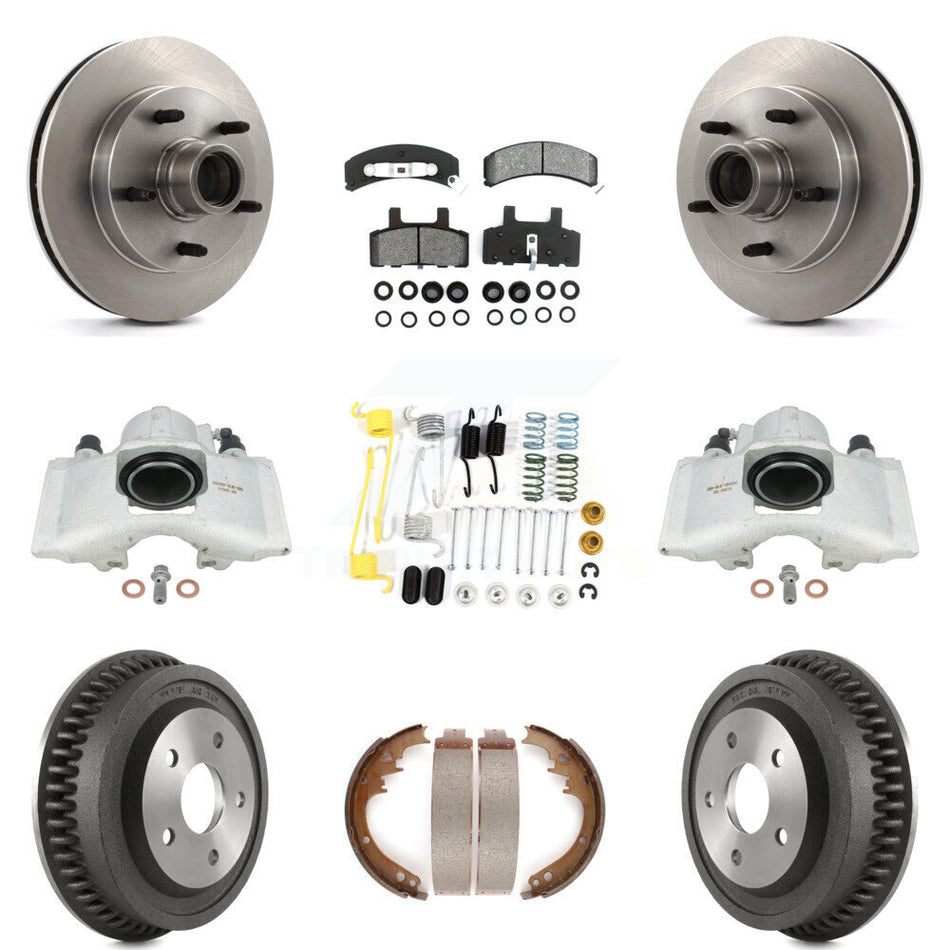 Front Rear Disc Brake Caliper Rotors Drums Semi-Metallic Pads Shoes And Hardware Kit (9Pc) For 1994-1999 Dodge Ram 1500 RWD KC8-100752S