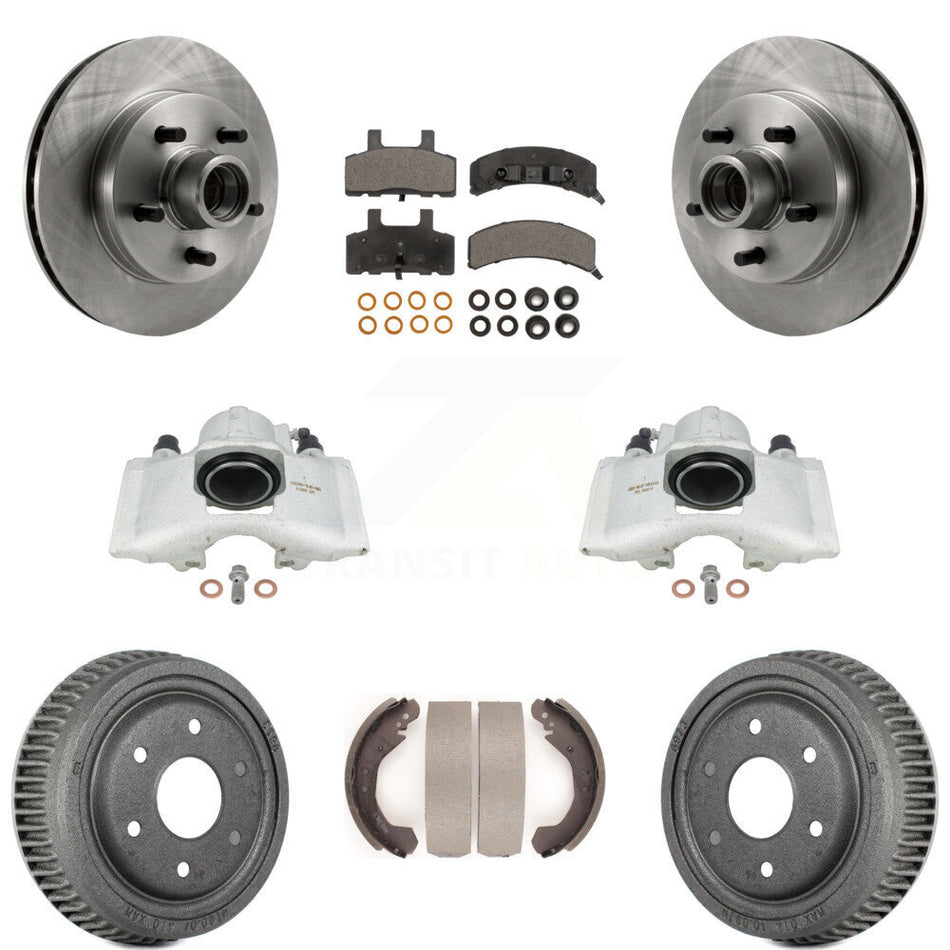 Front Rear Disc Brake Caliper Rotors Drums Semi-Metallic Pads Kit (8Pc) For GMC Yukon With 10" Diameter Drum KC8-100753P
