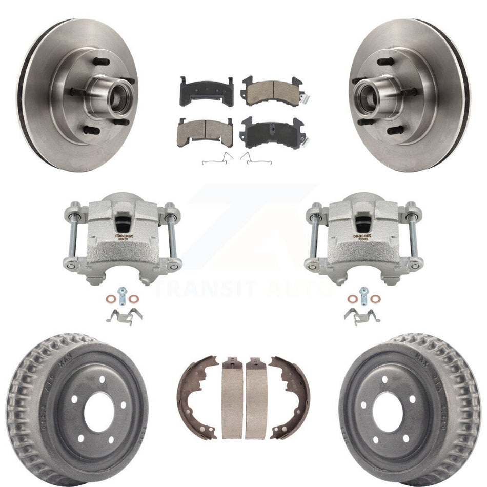 Front Rear Brake Caliper Rotors Drum Ceramic Pads Kit (8Pc) For Chevrolet Camaro Pontiac KC8-100754C