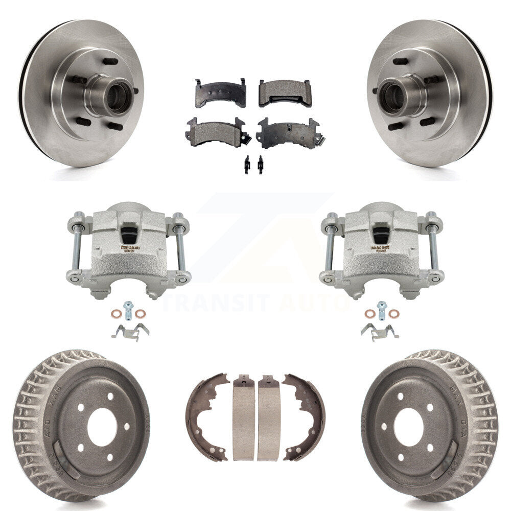 Front Rear Brake Caliper Rotors Drums Semi-Metallic Pads Kit (8Pc) For Chevrolet S10 GMC KC8-100754P