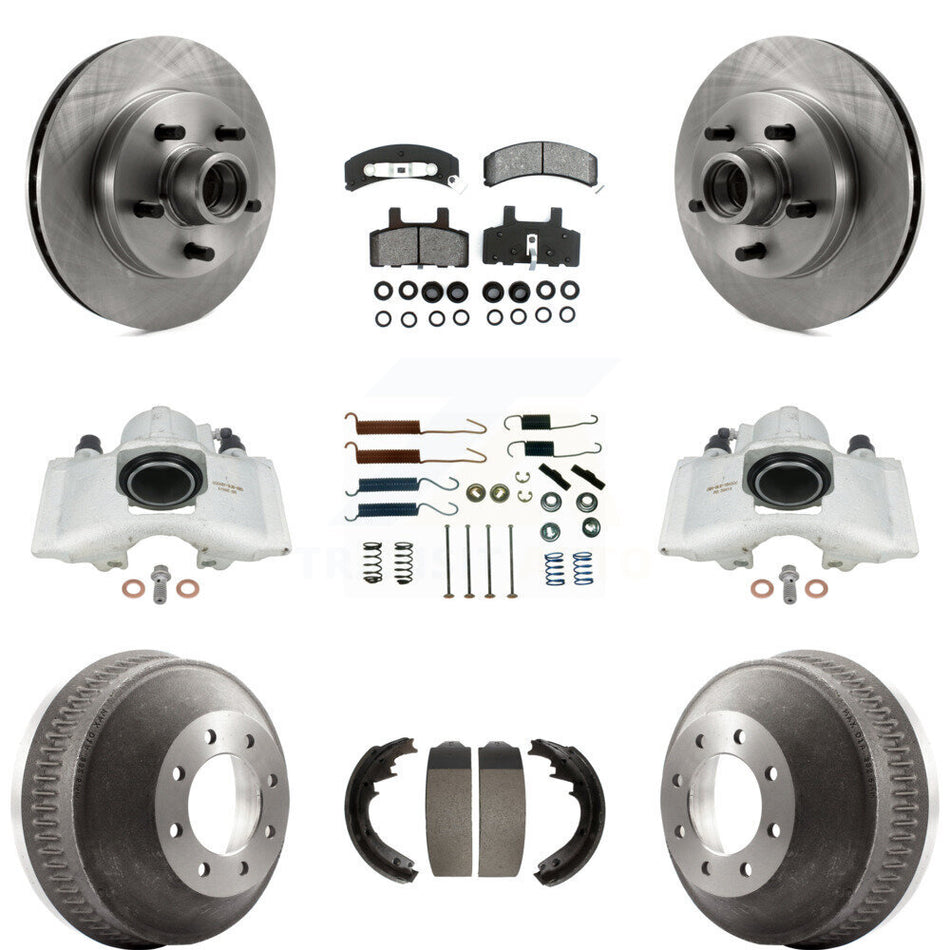 Front Rear Disc Brake Caliper Rotors Drums Semi-Metallic Pads Shoes And Hardware Kit (9Pc) For 1998 Chevrolet C1500 Suburban GAS engine With 13" Diameter Drum KC8-100754S by Transit Auto