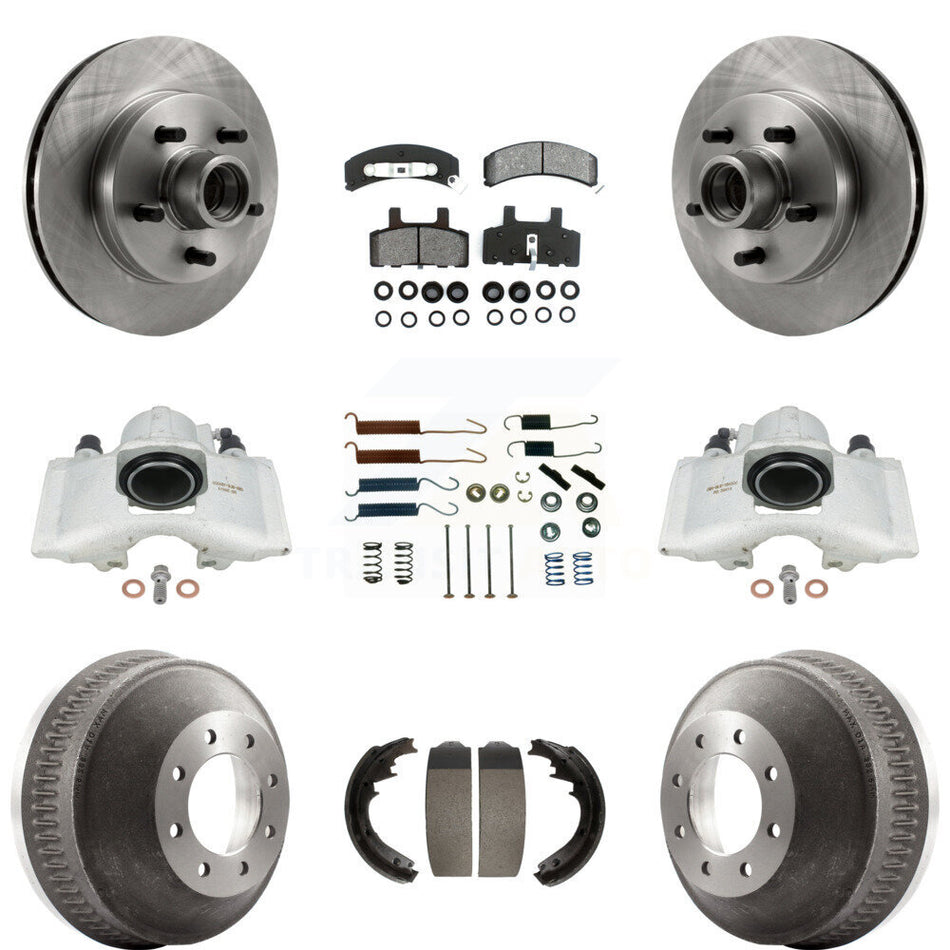 Front Rear Disc Brake Caliper Rotors Drums Semi-Metallic Pads Shoes And Hardware Kit (9Pc) For 1998 Chevrolet C1500 Suburban GAS engine With 13" Diameter Drum KC8-100754S