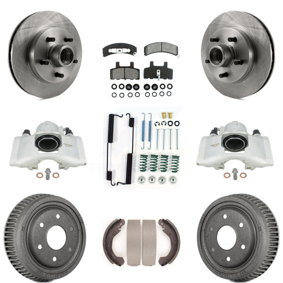 Front Rear Disc Brake Caliper Rotors Drums Semi-Metallic Pads Shoes And Hardware Kit (9Pc) For GMC Yukon With 10" Diameter Drum KC8-100755S by Transit Auto