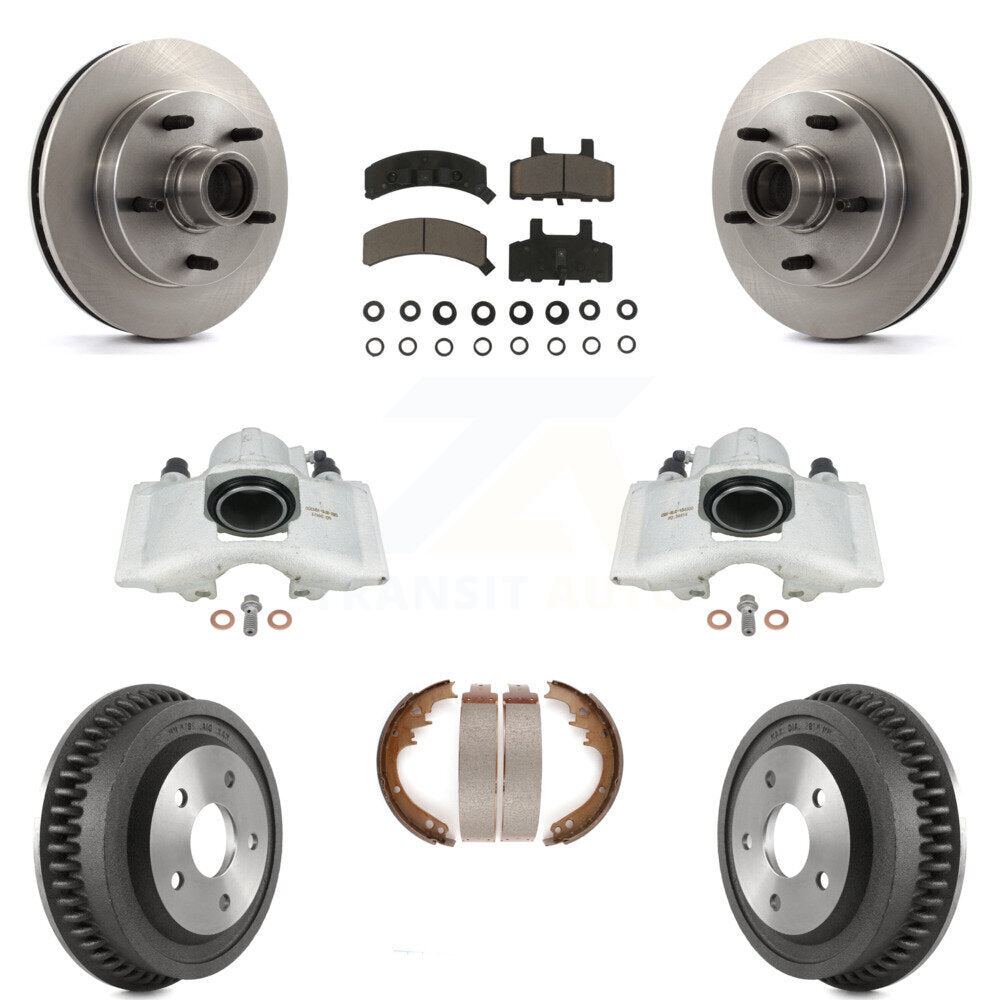 Front Rear Disc Brake Caliper Rotors Drums Ceramic Pads Kit (8Pc) For 1994-1999 Dodge Ram 1500 RWD KC8-100756C by Transit Auto