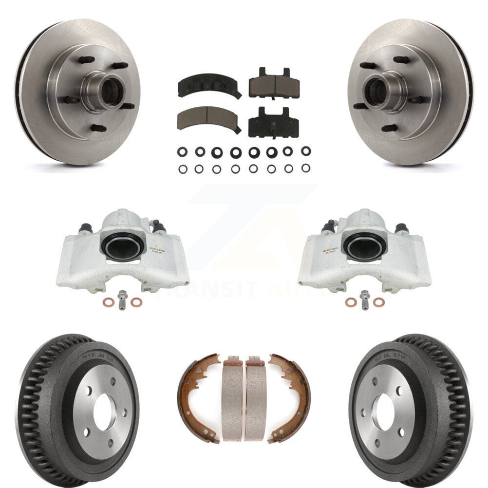Front Rear Disc Brake Caliper Rotors Drums Ceramic Pads Kit (8Pc) For 1994-1999 Dodge Ram 1500 RWD KC8-100756C
