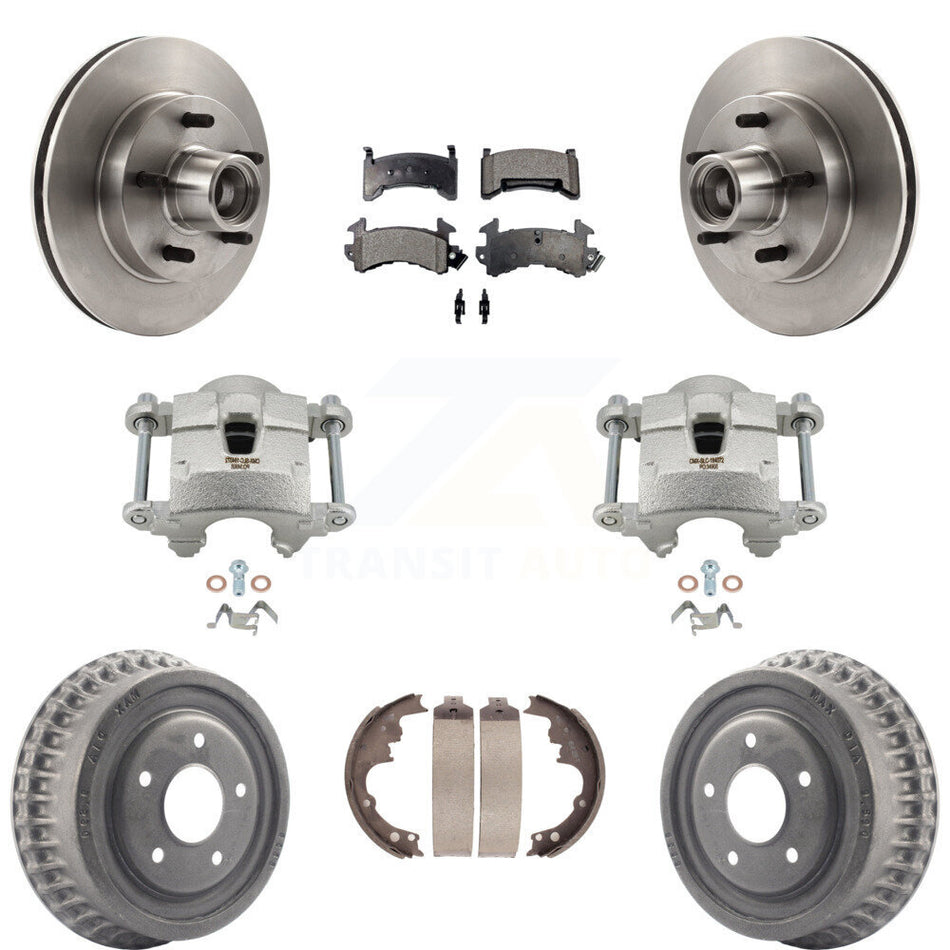 Front Rear Brake Caliper Rotors Drum Ceramic Pads Kit (8Pc) For Chevrolet Camaro Pontiac KC8-100756T