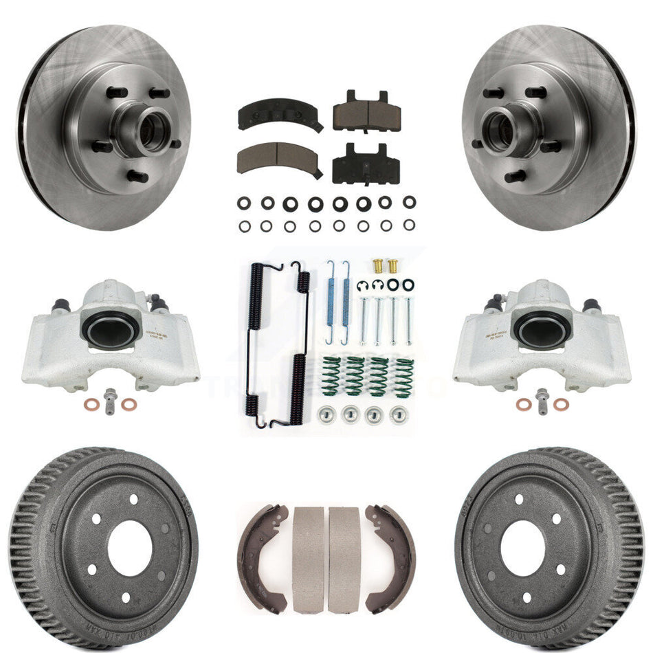 Front Rear Disc Brake Caliper Rotors Drums Ceramic Pads Shoes And Hardware Kit (9Pc) For GMC Yukon With 10" Diameter Drum KC8-100757C