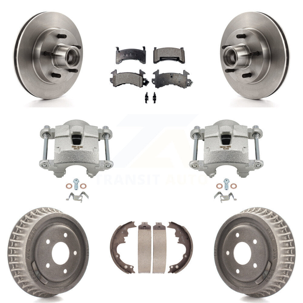 Front Rear Brake Caliper Rotors Drums Semi-Metallic Pads Kit (8Pc) For Chevrolet S10 GMC KC8-100757P