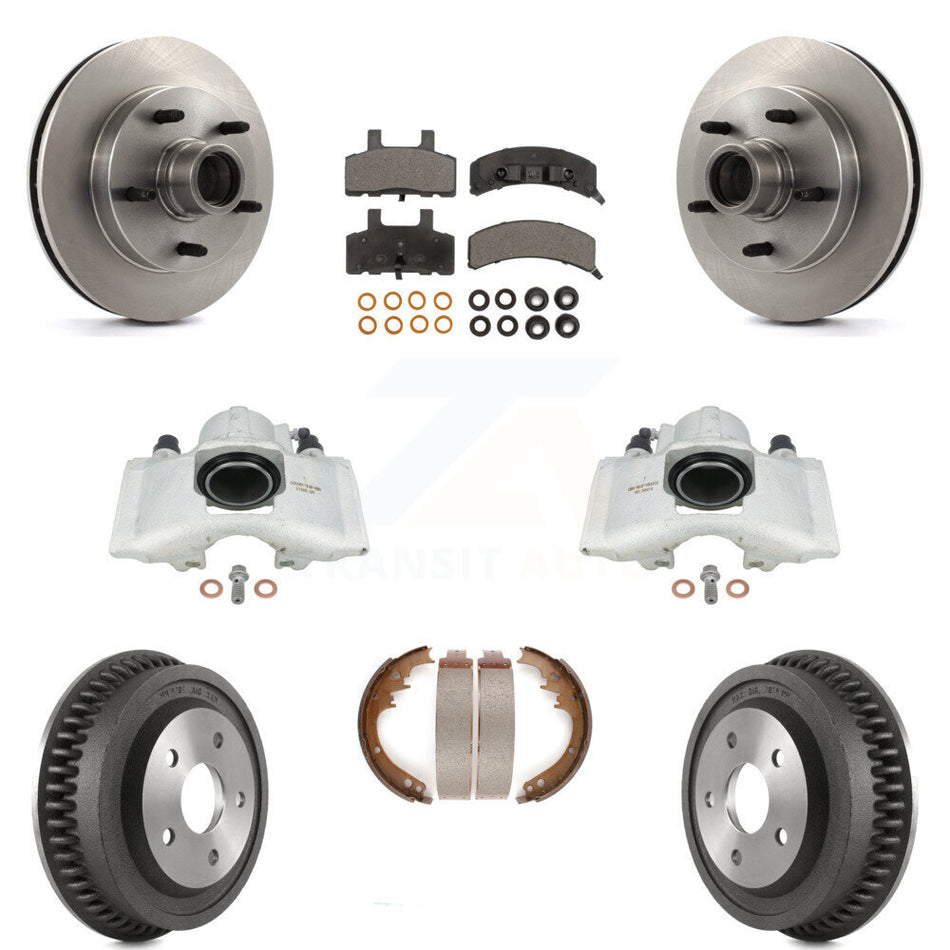 Front Rear Disc Brake Caliper Rotors Drums Semi-Metallic Pads Kit (8Pc) For 1994-1999 Dodge Ram 1500 RWD KC8-100758P by Transit Auto