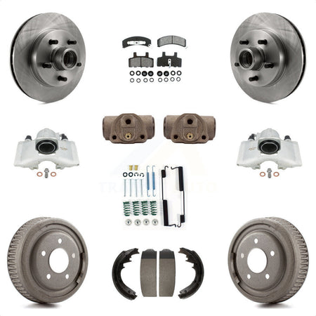 Front Rear Disc Brake Caliper Rotors Drums Semi-Metallic Pads Shoes Wheel Cylinders And Hardware Kit (11Pc) For 1997 Chevrolet C1500 Suburban GAS engine With 10" Diameter Drum KC8-100758S by Transit Auto