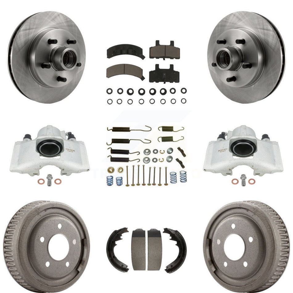 Front Rear Disc Brake Caliper Rotors Drums Ceramic Pads Shoes And Hardware Kit (9Pc) For 1995-1997 GMC Yukon RWD with GAS engine With 11" Diameter Drum KC8-100759C