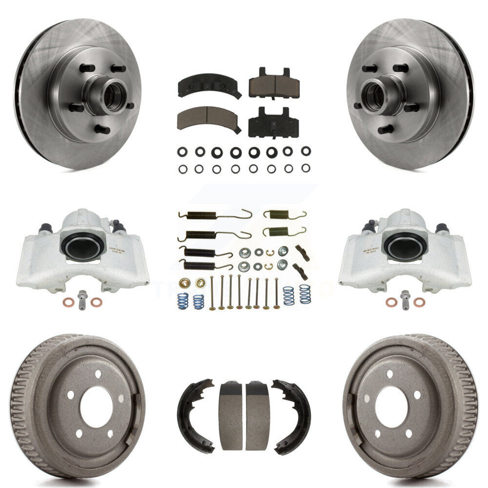 Front Rear Disc Brake Caliper Rotors Drums Ceramic Pads Shoes And Hardware Kit (9Pc) For 1995-1997 GMC Yukon RWD with GAS engine With 11" Diameter Drum KC8-100759C