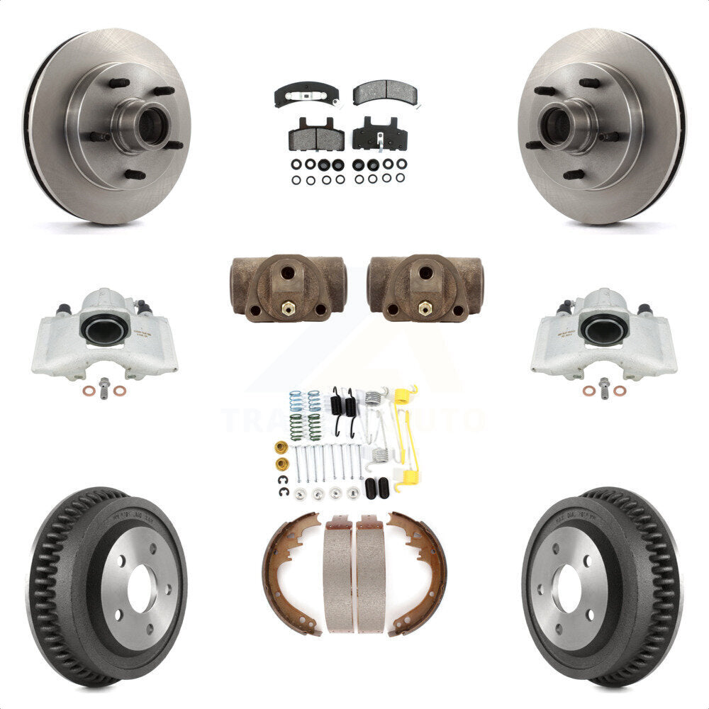 Front Rear Disc Brake Caliper Rotors Drums Semi-Metallic Pads Shoes Wheel Cylinders And Hardware Kit (11Pc) For 1994-1999 Dodge Ram 1500 RWD KC8-100759S by Transit Auto