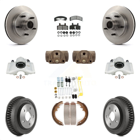 Front Rear Disc Brake Caliper Rotors Drums Semi-Metallic Pads Shoes Wheel Cylinders And Hardware Kit (11Pc) For 1994-1999 Dodge Ram 1500 RWD KC8-100759S by Transit Auto