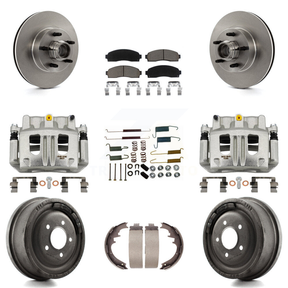 Front Rear Brake Caliper Rotors Drum Ceramic Pad Shoe Hardware Kit (9Pc) For Ford Ranger KC8-100760C