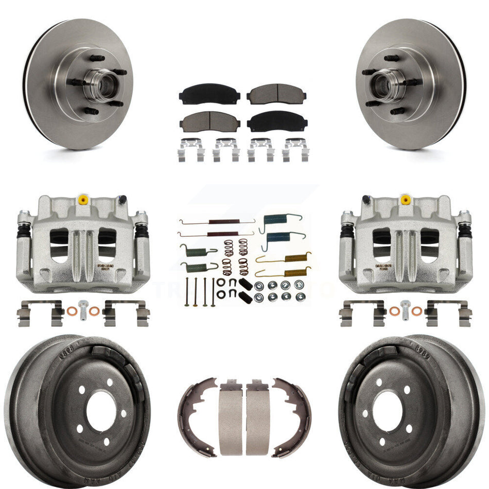 Front Rear Brake Caliper Rotors Drum Ceramic Pad Shoe Hardware Kit (9Pc) For Ford Ranger KC8-100760C