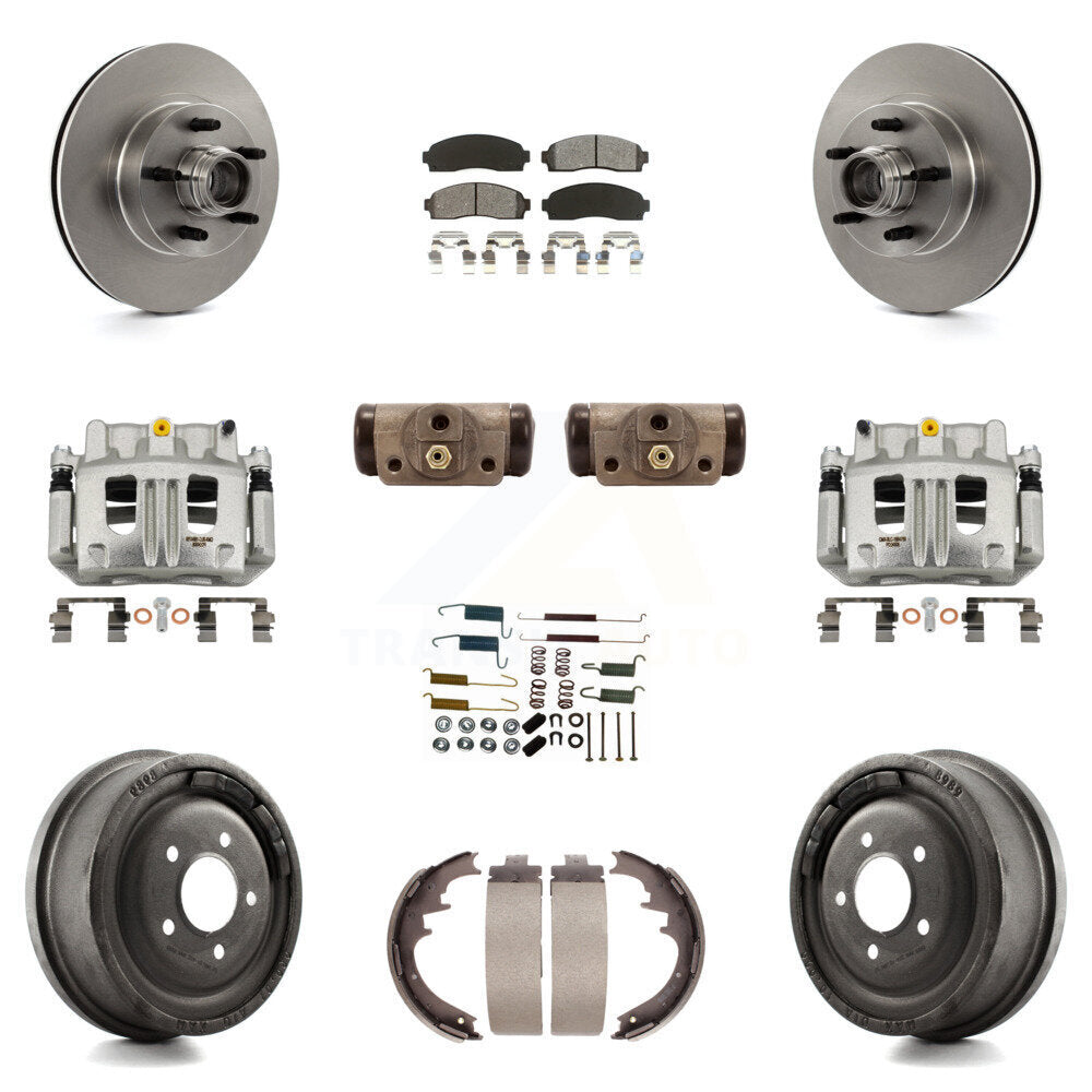 Front Rear Disc Brake Caliper Rotors Drum Semi-Metallic Pad Shoe Cylinder Kit (11Pc) For KC8-100760S