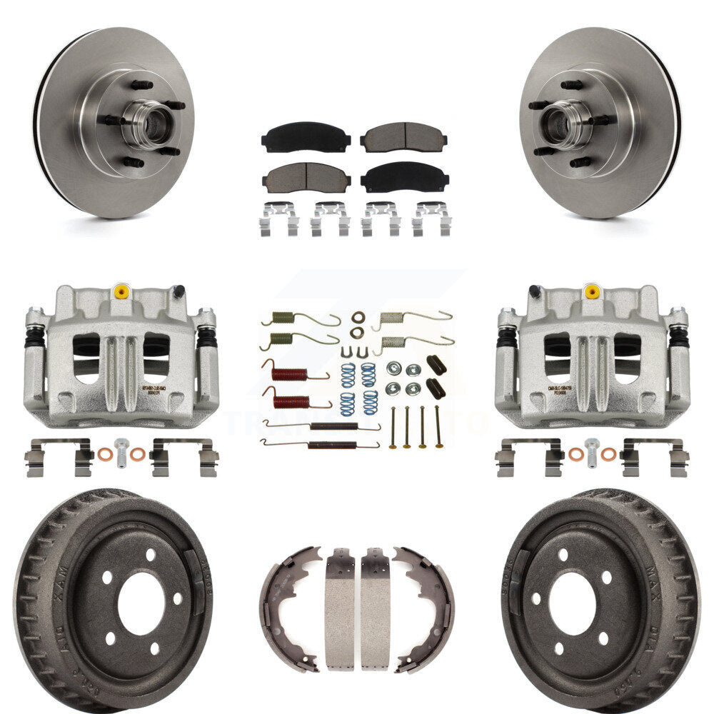 Front Rear Brake Caliper Rotors Drum Ceramic Pad Shoe Hardware Kit (9Pc) For Ford Ranger KC8-100761C
