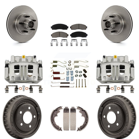 Front Rear Brake Caliper Rotors Drum Ceramic Pad Shoe Hardware Kit (9Pc) For Ford Ranger KC8-100761C