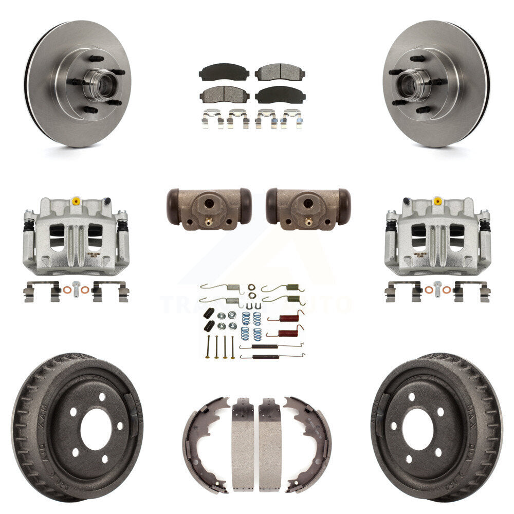Front Rear Disc Brake Caliper Rotors Drum Semi-Metallic Pad Shoe Cylinder Kit (11Pc) For KC8-100761S