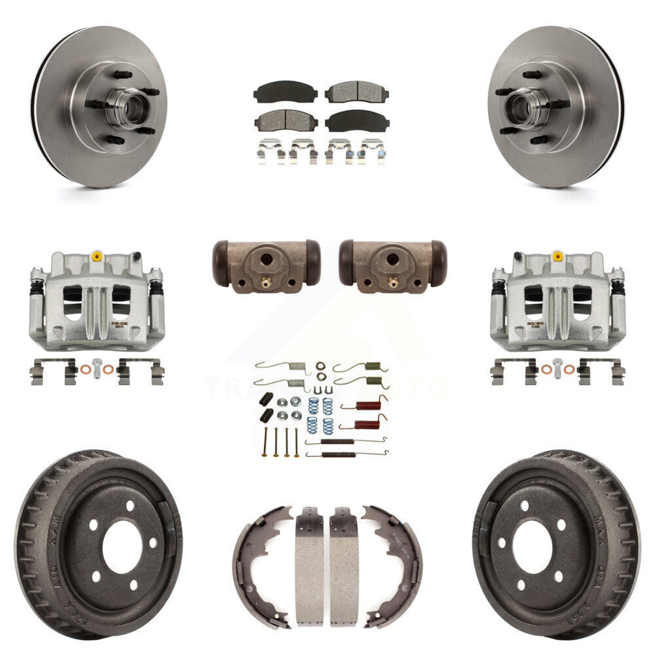 Front Rear Disc Brake Caliper Rotors Drum Semi-Metallic Pad Shoe Cylinder Kit (11Pc) For KC8-100761S