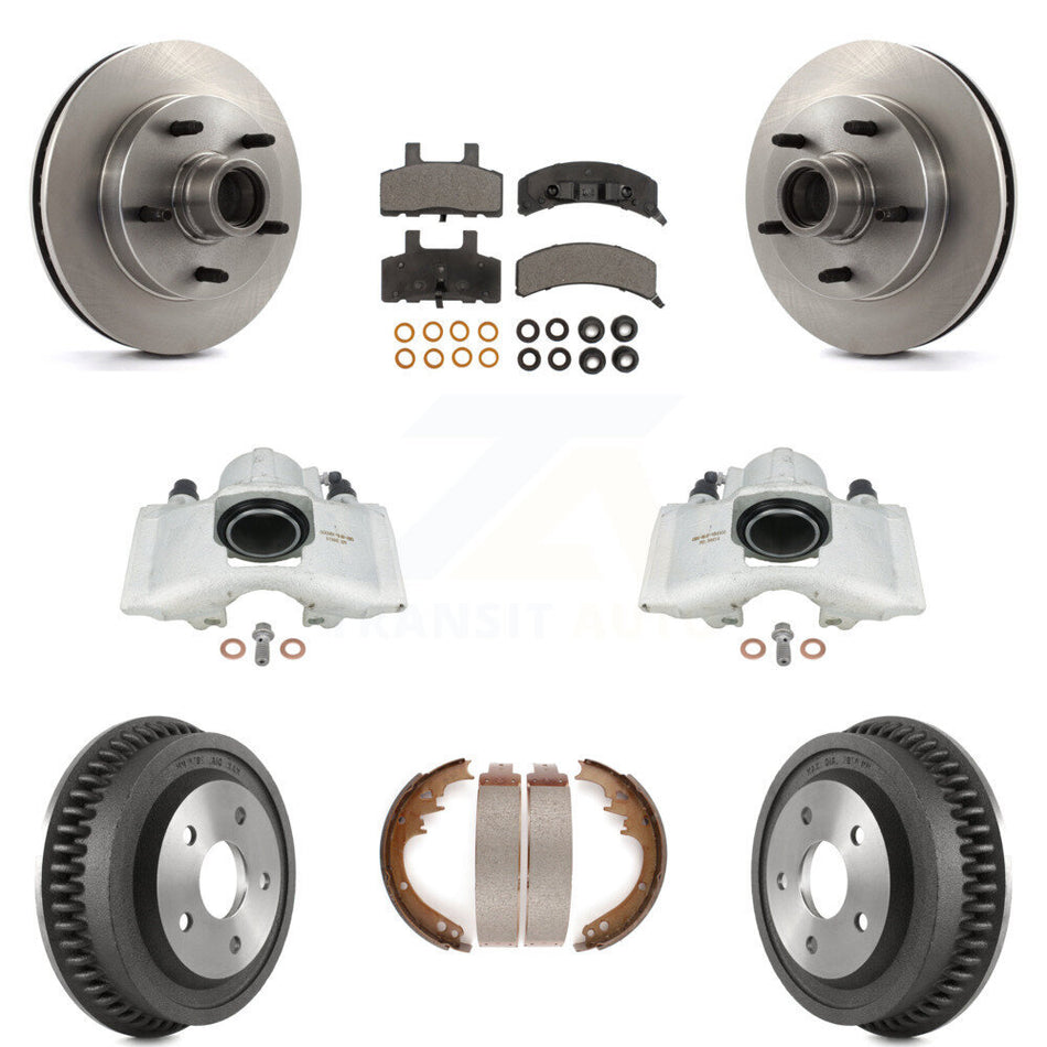 Front Rear Disc Brake Caliper Rotors Drums Ceramic Pads Kit (8Pc) For 1994-1999 Dodge Ram 1500 RWD KC8-100761T
