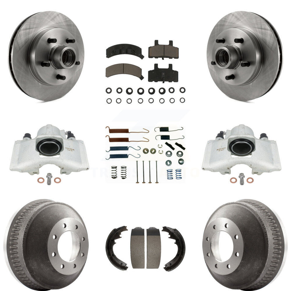 Front Rear Disc Brake Caliper Rotors Drums Ceramic Pads Shoes And Hardware Kit (9Pc) For 1998 Chevrolet C1500 Suburban GAS engine With 13" Diameter Drum KC8-100762C