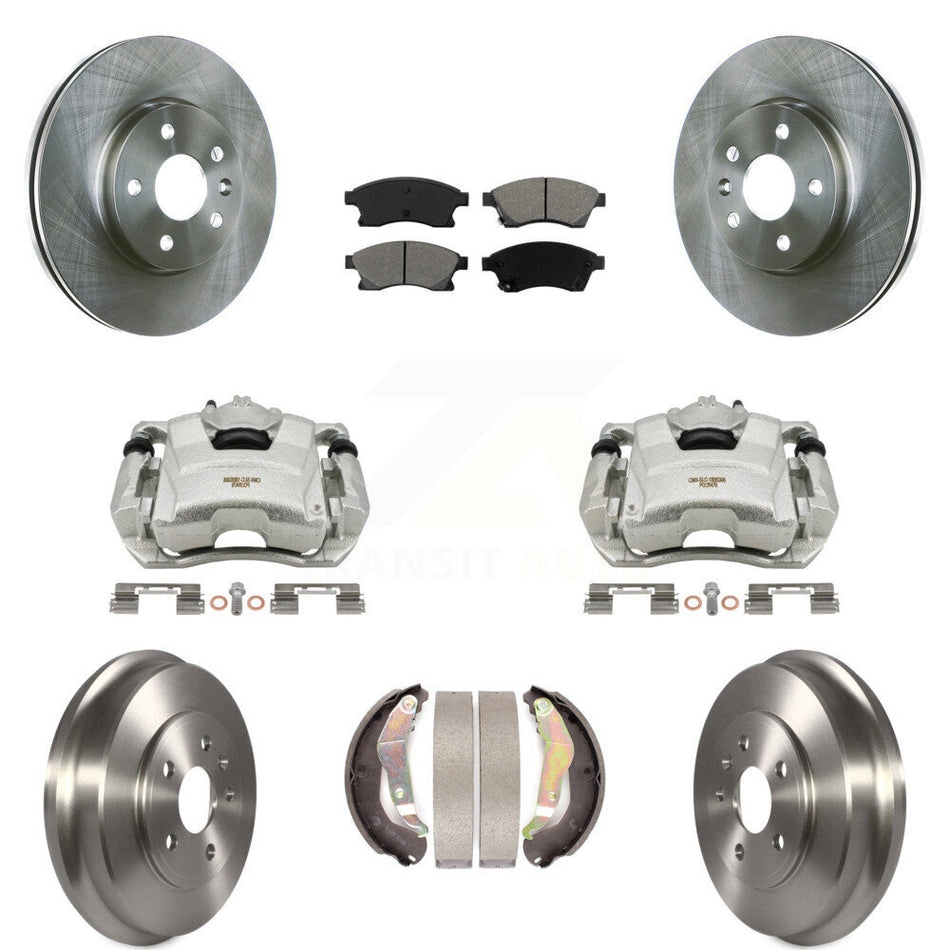 Front Rear Disc Brake Caliper Rotors Drums Semi-Metallic Pads Kit (8Pc) For Chevrolet Sonic KC8-100762S