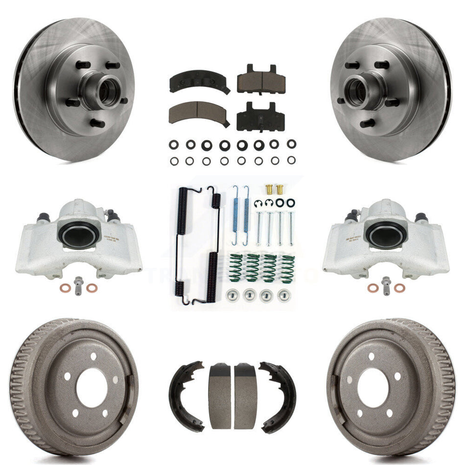 Front Rear Disc Brake Caliper Rotors Drums Ceramic Pads Shoes And Hardware Kit (9Pc) For 1997-1998 Chevrolet C1500 Suburban GAS engine With 10" Diameter Drum KC8-100763C
