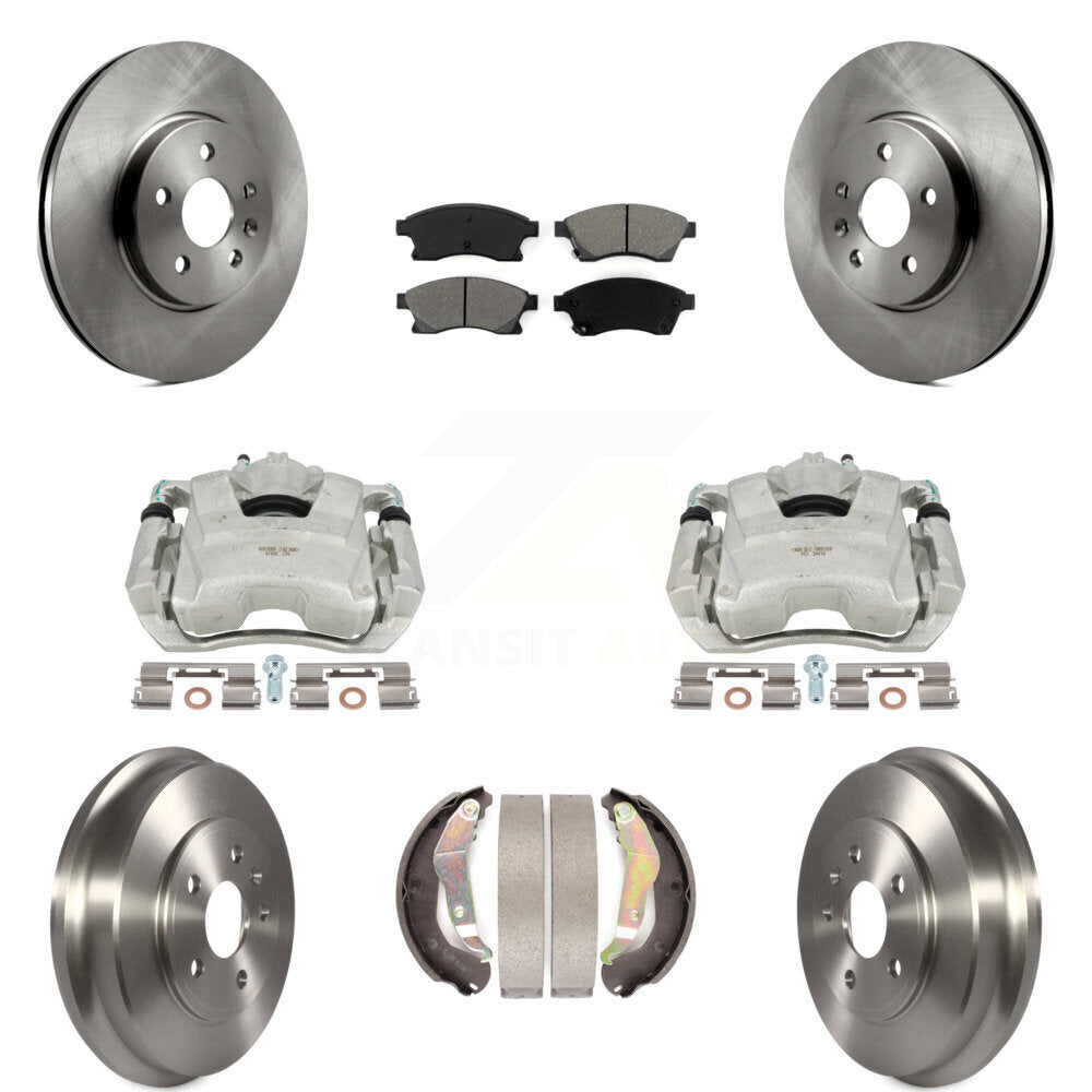 Front Rear Disc Brake Caliper Rotors Drums Semi-Metallic Pads Kit (8Pc) For 2013-2014 Chevrolet Sonic RS KC8-100763S by Transit Auto