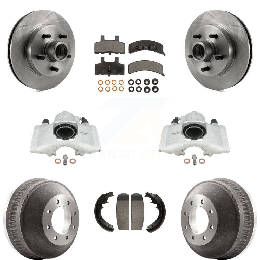 Front Rear Disc Brake Caliper Rotors Drums Ceramic Pads Kit (8Pc) For C1500 Suburban GMC Chevrolet With 13" Diameter Drum GAS engine KC8-100763T by Transit Auto