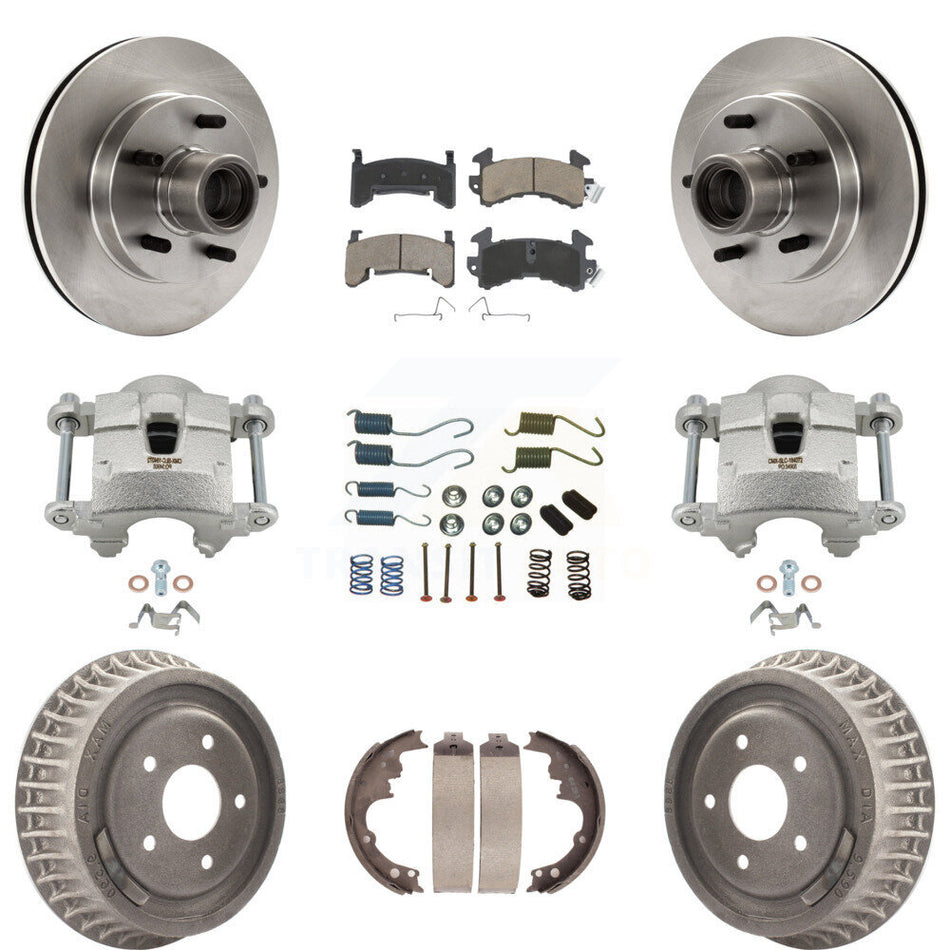 Front Rear Brake Caliper Rotors Drum Ceramic Pad Shoe & Hardware Kit (9Pc) For Chevrolet KC8-100764C