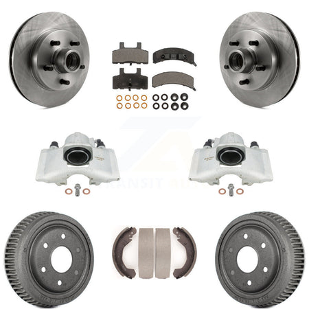 Front Rear Disc Brake Caliper Rotors Drums Ceramic Pads Kit (8Pc) For GMC Yukon With 10" Diameter Drum KC8-100764T by Transit Auto