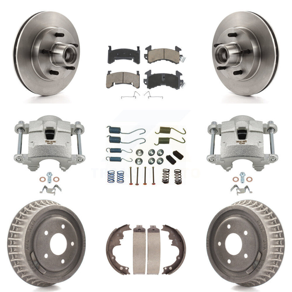 Front Rear Brake Caliper Rotors Drum Ceramic Pad Shoe & Hardware Kit (9Pc) For Chevrolet KC8-100765C