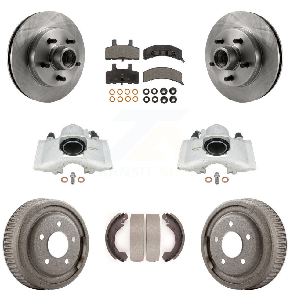 Front Rear Disc Brake Caliper Rotors Drums Ceramic Pads Kit (8Pc) For GMC Yukon With 10" Diameter Drum KC8-100765T